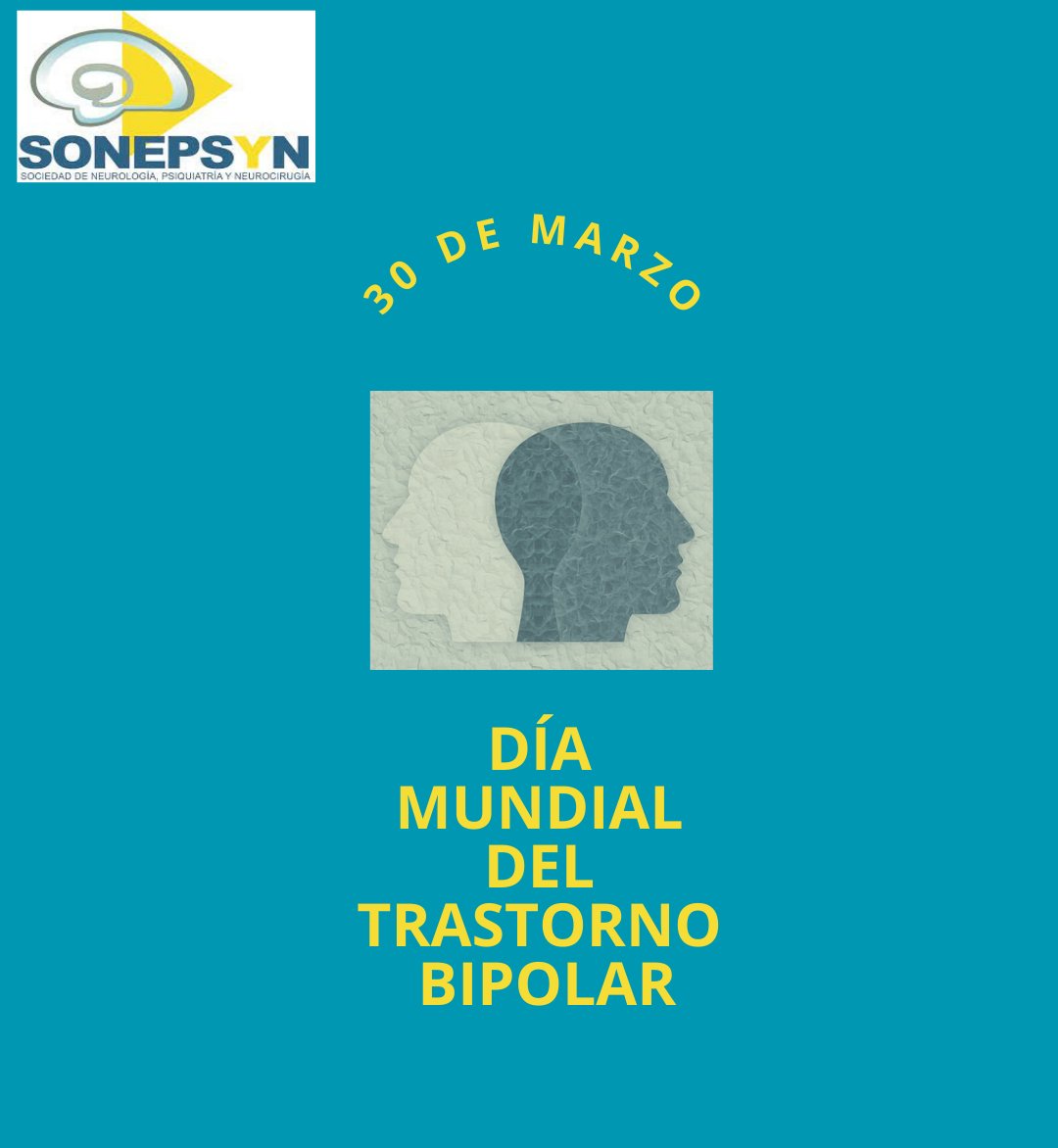 Sonepsyn Chile (@sonepsynchile) on Twitter photo Hoy nos unimos al Día Mundial del Trastorno Bipolar 🗓
Desde el GDT de Trastornos del Ánimo, hacemos un llamado a generar más conciencia y conocimiento sobre esta enfermedad y menos estigma.
#diamundialtrastornobipolar
#gdttrastornosdelanimo Hoy nos unimos al Día Mundial del Trastorno Bipolar 🗓
Desde el GDT de Trastornos del Ánimo, hacemos un llamado a generar más conciencia y conocimiento sobre esta enfermedad y menos estigma.
#diamundialtrastornobipolar
#gdttrastornosdelanimo