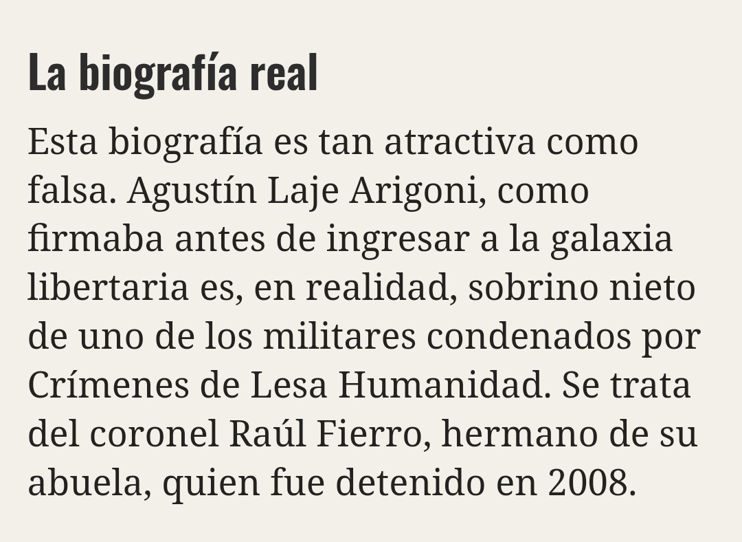 juanelegonzalez's tweet photo. Bombazo de Verbitsky:

Asegura que Agustín Laje es sobrino nieto del genocida Raúl Fierro, condenado por crímenes de lesa humanidad

Fierro decía haber decapitado a Manuel Vaca Narvaja (UCR, ministro de Frondizi) y se lo acusa de quemar cuerpos de fusilados

Laje jamás contó esto https://t.co/QLAJITm1YP