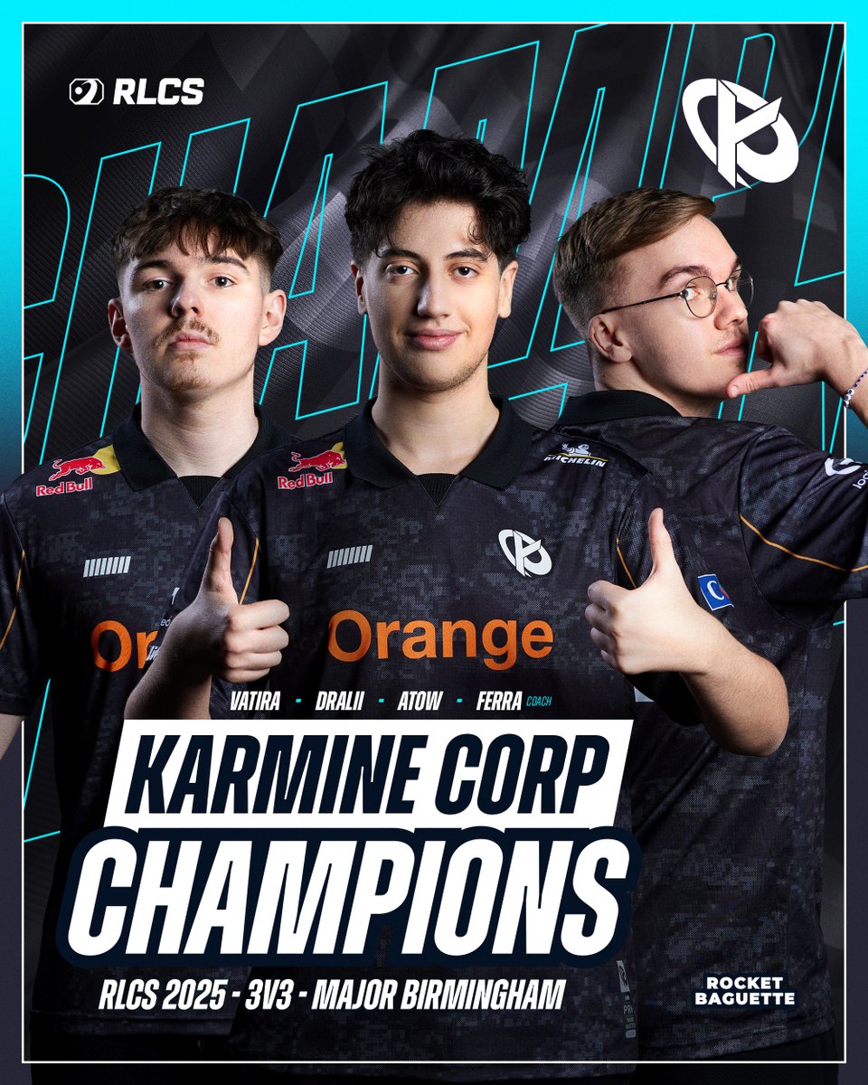 Rocket Baguette (@rocketbaguette) on Twitter photo 👑 BIRMINGHAM MAJOR CHAMPIONS <a href="/KarmineCorp/">Karmine Corp</a> 🟦🥇
🥇🇫🇷 <a href="/Vatira5/">Vatira</a>
🥇🇲🇦 <a href="/dralii897/">dralii</a>
🥇🇧🇪 <a href="/AtowRL/">KC Atow. 🇧🇪</a>
🥇🇫🇷 <a href="/Ferra_RL/">Ferra</a> (C)
La meilleure équipe du Monde. #RLCS #KCWIN 👑 BIRMINGHAM MAJOR CHAMPIONS <a href="/KarmineCorp/">Karmine Corp</a> 🟦🥇
🥇🇫🇷 <a href="/Vatira5/">Vatira</a>
🥇🇲🇦 <a href="/dralii897/">dralii</a>
🥇🇧🇪 <a href="/AtowRL/">KC Atow. 🇧🇪</a>
🥇🇫🇷 <a href="/Ferra_RL/">Ferra</a> (C)
La meilleure équipe du Monde. #RLCS #KCWIN