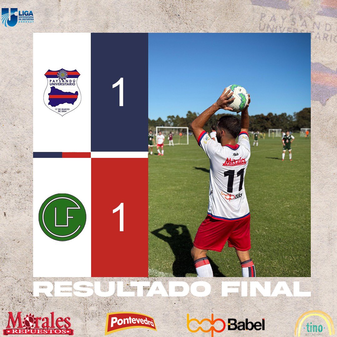 PaysaUniv's tweet photo. 𝗙𝗜𝗡𝗔𝗟 𝗗𝗘𝗟 𝗣𝗔𝗥𝗧𝗜𝗗𝗢
Se fue la primer fecha de @LUD_Oficial con empate para el Paysa.
Un verdadero golazo de forma acrobática puso parcialmente 1-0 al Paysa.
#vamoselpaysa #paysandu #vamoslablanca https://t.co/buJxToskhO