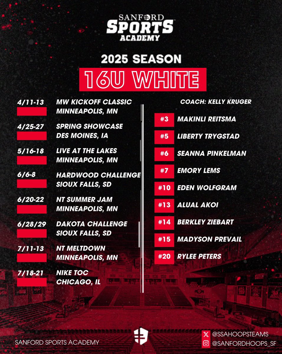 🏀SANFORD SPORTS ACADEMY 1️⃣6️⃣U SQUADS‼️🏀

Many of these athletes at this age level have already made a name for themselves not only in SD but beyond!! Add some veteran coaches with about 💯 years of experience! 😆

Spring/Summer SZN loading….

#SanfordSports | #StrongerTogether