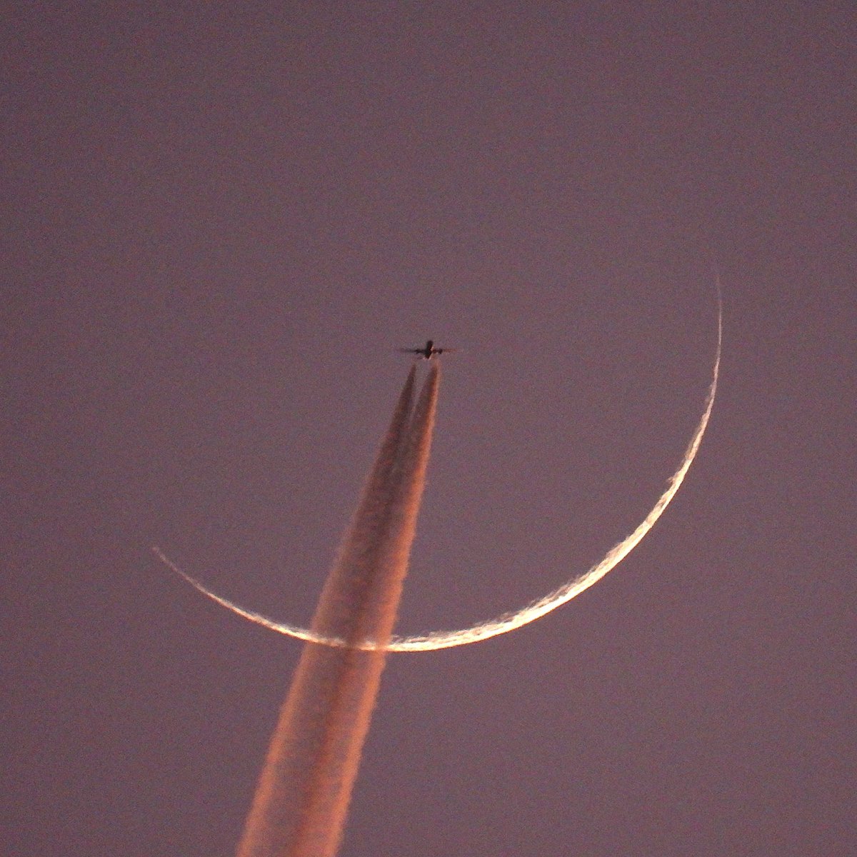 FunkyAppleTree's tweet image. The thinnest moon I have ever seen in my life ✈️🌙 @StormHour @ThePhotoHour #loveukweather @NASAMoon