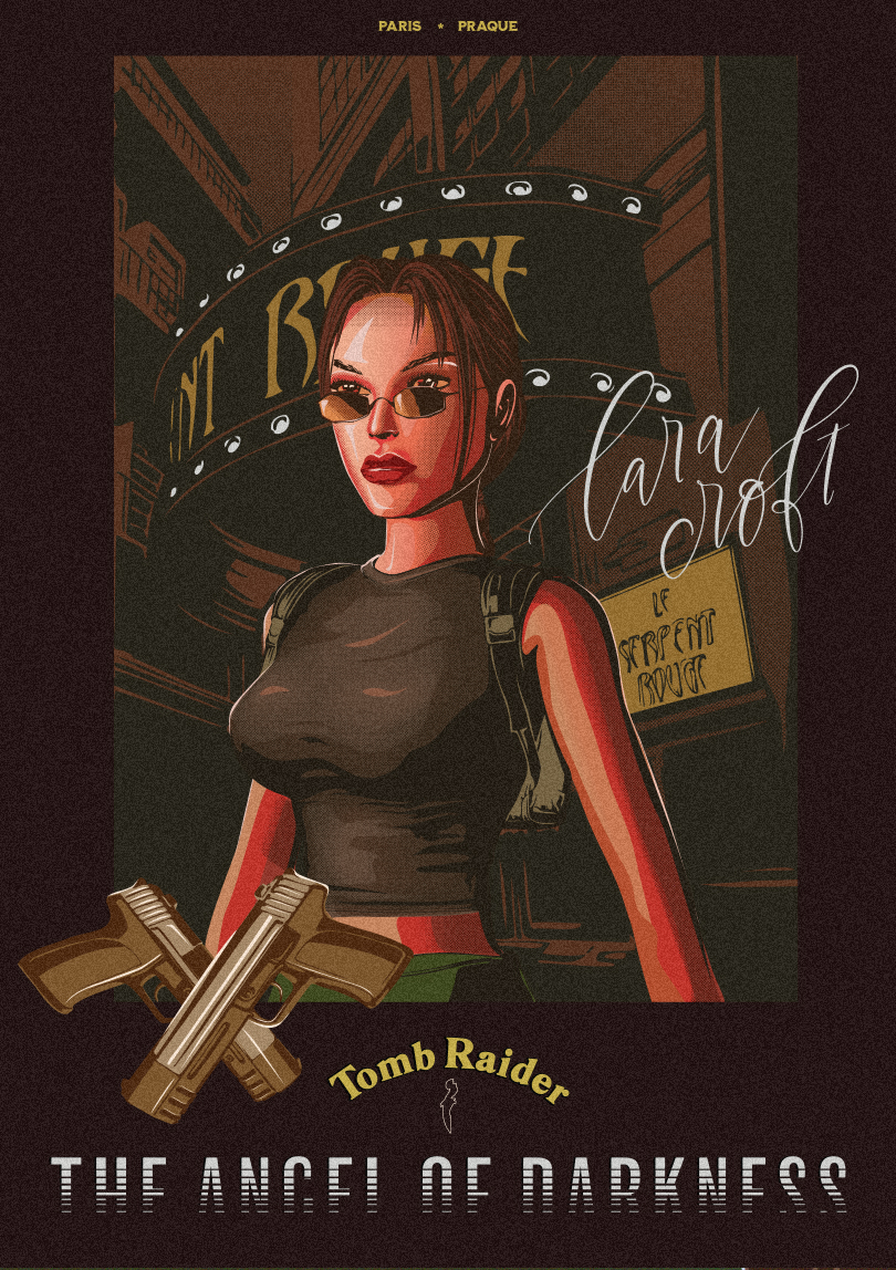 DesignPica's tweet image. Lara Croft from Tomb Raider Angel Of Darkness retro poster / ad design. #tombraider #laracroft #tombraiderremastered #classiclara #graphicdesign #retro #kurtistrent #angelofdarkness #whyshouldicare