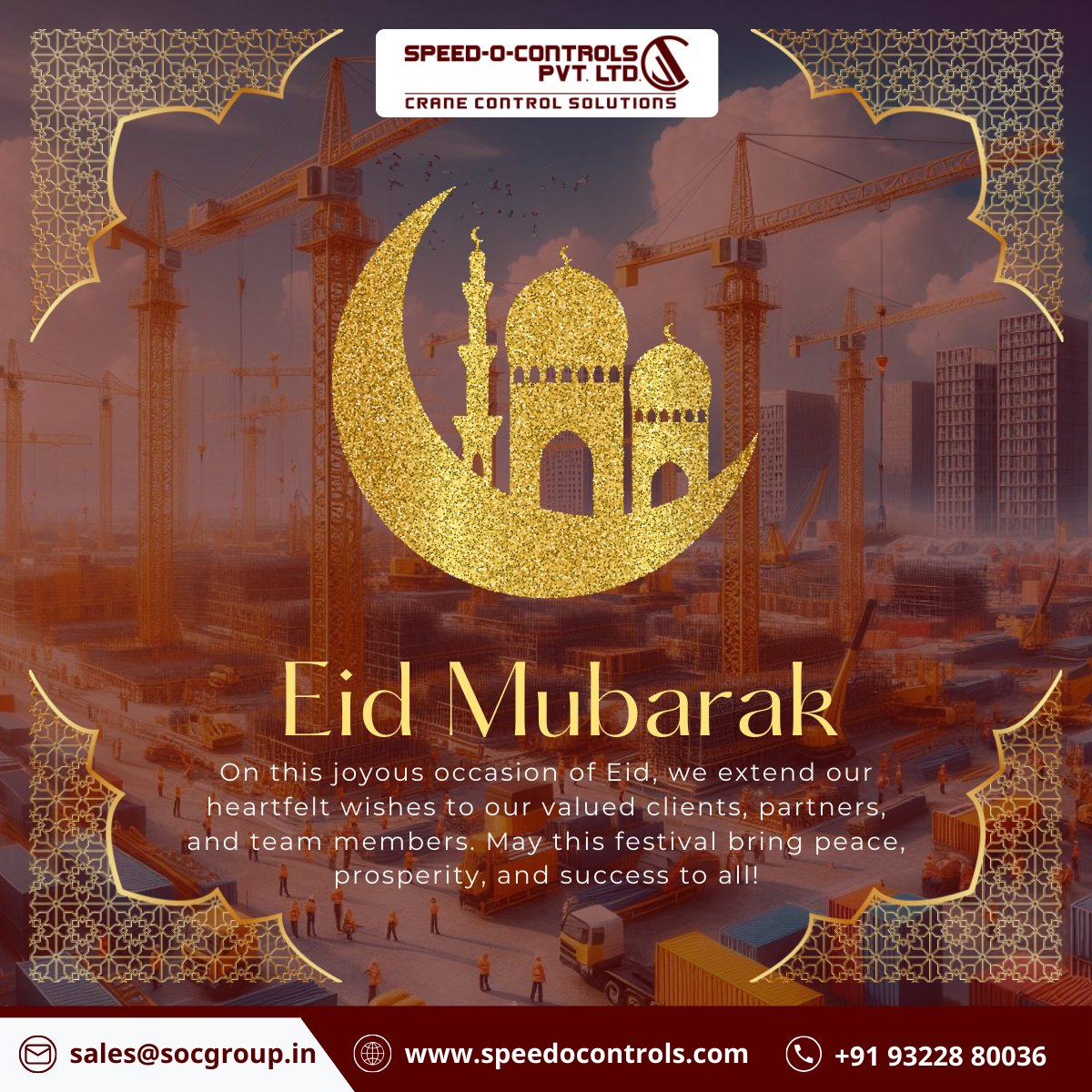 SpeedOControls's tweet image. Eid Mubarak! May your celebrations be filled with joy and peace. Wishing you prosperity and success. From Speed-O-Control, delivering seamless industrial solutions.
#EidMubarak #SpeedOControl #FestivalOfJoy
#PeaceAndProsperity #CraneControl #IndustrialSolutions