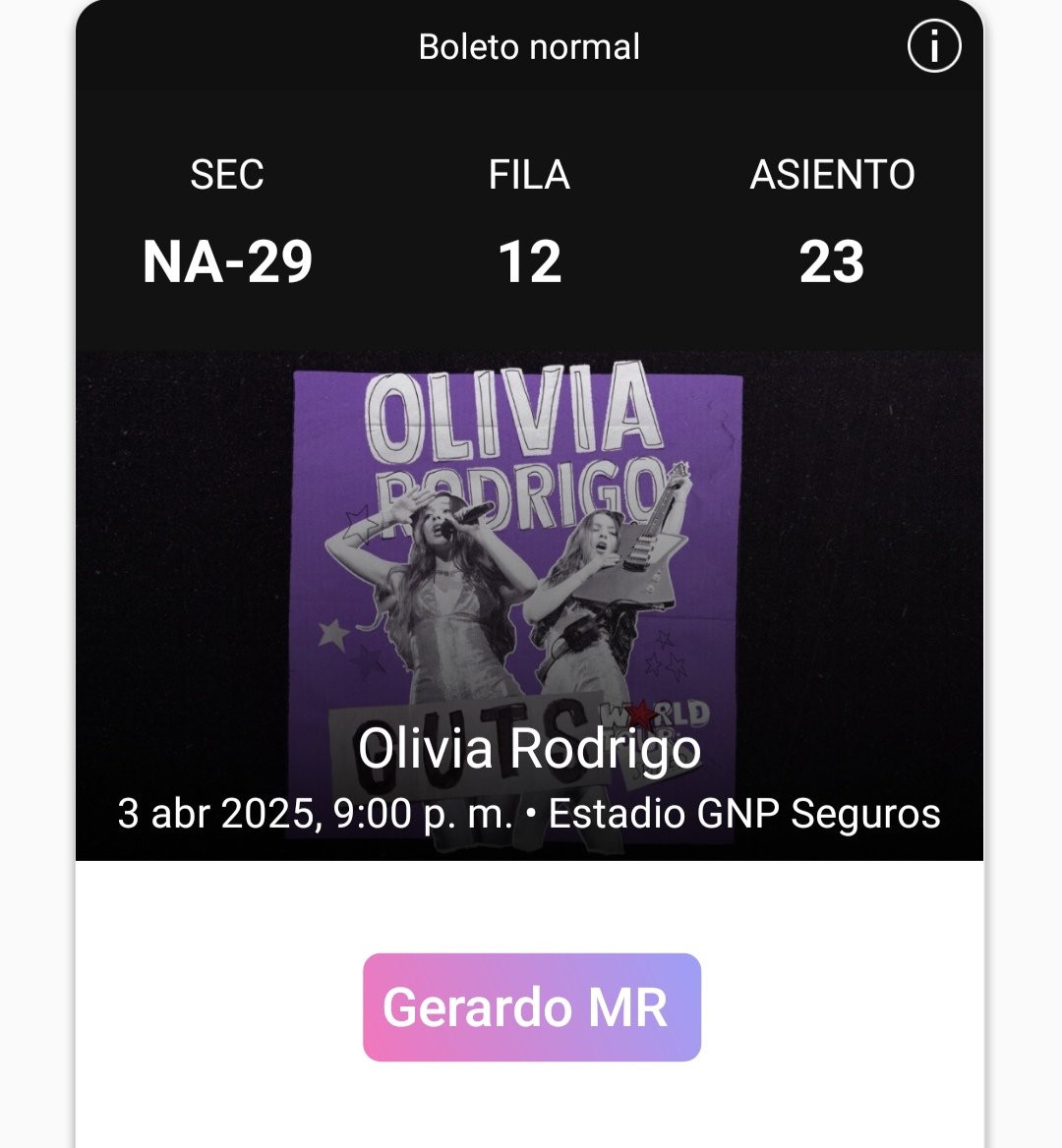 MartnezRiveraG1's tweet photo. Holaaaaa amigos
Vendo dos boletos para Olivia Rodrigo el 3 de abril en CDMX, zona NA-29 por si a alguien le interesa mandenme mensaje 💜🥹
#OliviaRodrigo #CDMX #concierto #Ventadeboletos https://t.co/J6x3C6vxGU