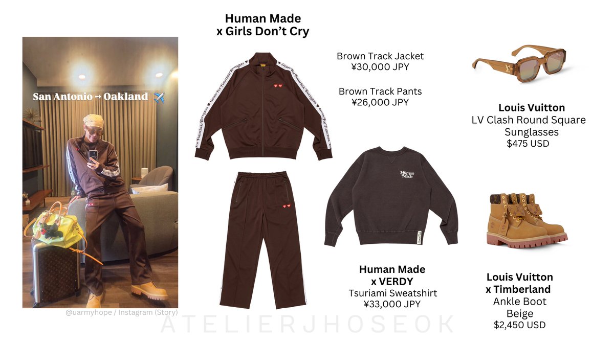 2025.03.29 uarmyhope Instagram Story j-hope shares a photo of his travels  on the Hope on the Stage Tour, as he goes from Texas to California. 1/2  Reposted for Correction: Sweatshirt worn under