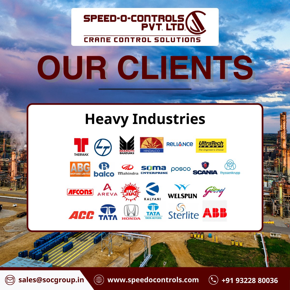 SpeedOControls's tweet image. Speed-O-Control powers heavy industries with top crane control solutions Trusted by giants like Thermax, Reliance, and Hindalco, we ensure efficiency and safety. From steel plants to shipyards, our cutting-edge technology drives industrial success. #SpeedOControl #HeavyIndustries