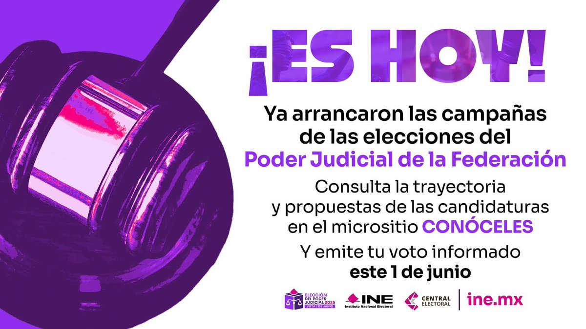 ¡Ya iniciaron las campañas rumbo a las elecciones del Poder Judicial! 🗳️

Conoce a tus candidatas y candidatos en candidaturaspoderjudicial.ine.mx 

#VotaPoderJudicial2025mx