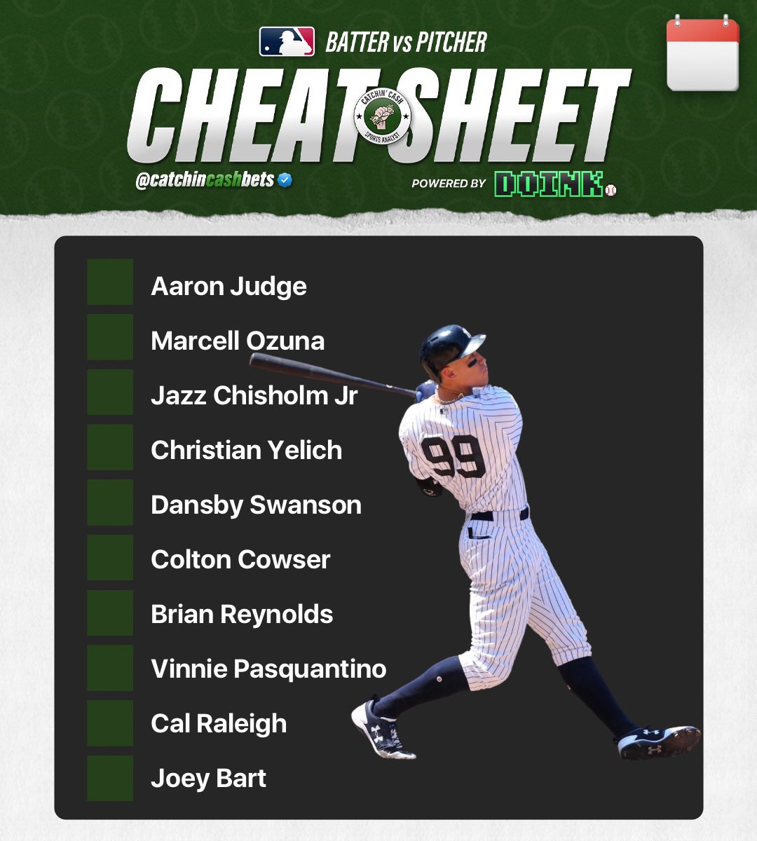 📝 MLB BATTER CHEAT SHEET 03/30

Yesterday was awesome let’s do it again ❤️

Receive sheet for FREE for the first month ⬇️
dubclub.win/r/p/pri-nyup3/…

Make your own cheat sheet ⬇️
doinksports.com/ccbvp?via=cash

#MLBcheatsheet
