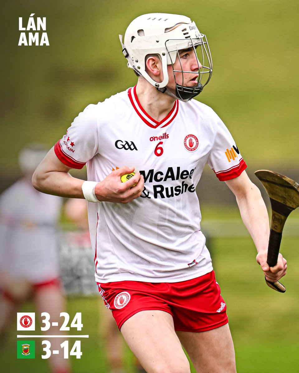 All-Ireland U20 Hurling Championship - Full Time 

Tír Eoghain 3-24 (33) 
Maigh Eo 3-14 (23) 

Comhghairdeas to our Under 20's who progress to the All-Ireland semi-finals 🙌🏻

#RedHandRising