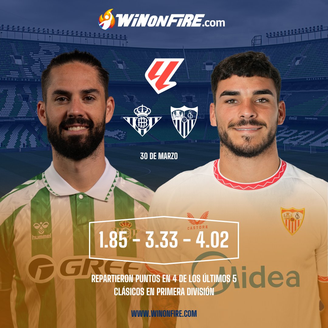 🇪🇸 Partido de Jornada 29 en #LaLiga:

Real Betis 🆚 Sevilla

Escoge a tu favorito para ganar en WinOnFire ➡️ bit.ly/winonfire 🔥