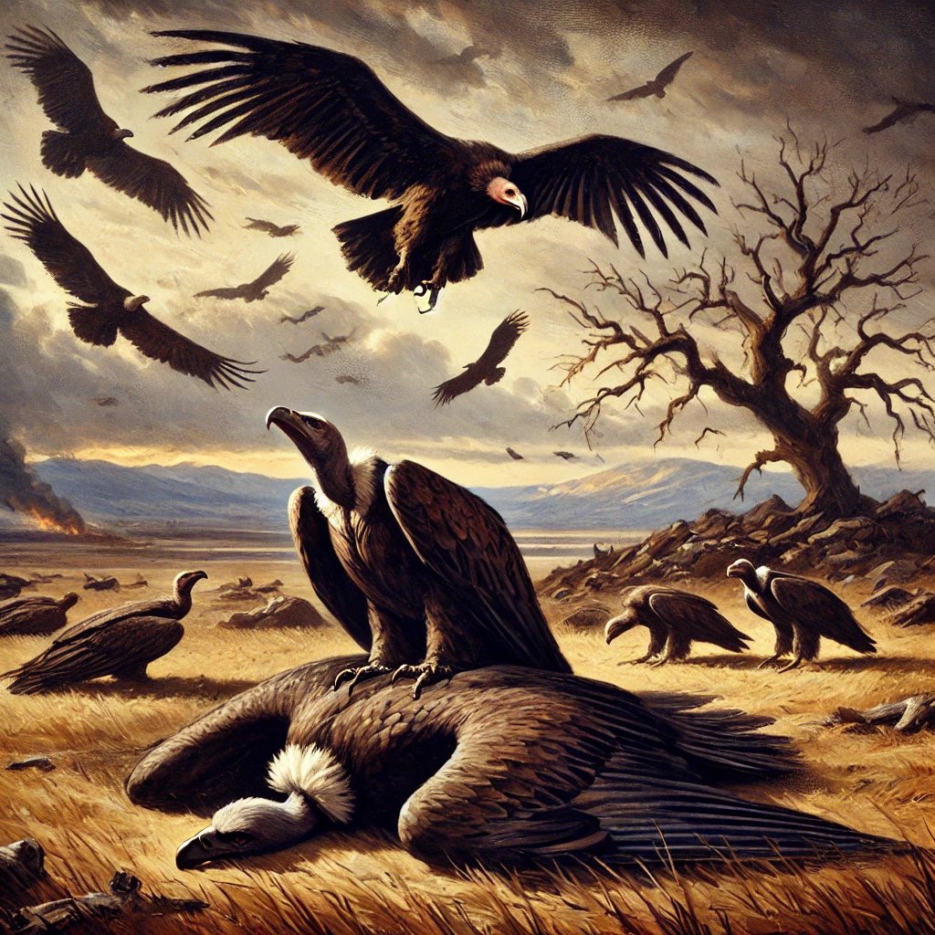 Zopilotes rondan sobre las águilas caídas. No celebran justicia, celebran su propio festín. Las águilas eran juezas y jueces. La carroña, el poder sin límites. Los zopilotes no buscan justicia, sino aprovecharse del cadáver. 

Es posible que entre quienes aspiran al cargo de