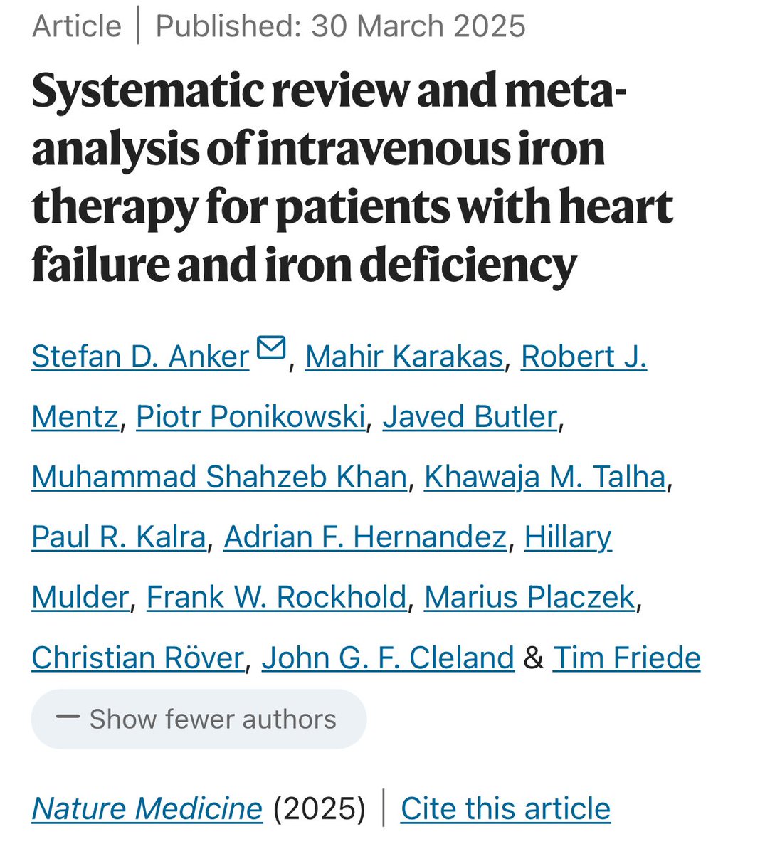 Talha Khawaja (@talhakhawaja_) on Twitter photo Meta-analysis of 6 major randomized intravenous iron trials in heart failure in <a href="/NatureMedicine/">Nature Medicine</a>
nature.com/articles/s4159…
<a href="/ShahzebKhanMD/">Shahzeb Khan</a> Meta-analysis of 6 major randomized intravenous iron trials in heart failure in <a href="/NatureMedicine/">Nature Medicine</a>
nature.com/articles/s4159…
<a href="/ShahzebKhanMD/">Shahzeb Khan</a>