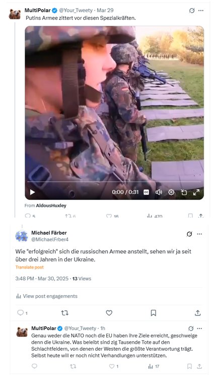 Michael Färber (@michaelfrber4) on Twitter photo Hallo <a href="/Your_Tweety/">MultiPolar</a>, Russland hat keines seiner Ziele erreicht, 🇷🇺(und nicht der Westen oder die Ukraine) ist für hunderttausende Tote verantwortlich. Die einzigen die diesen Krieg nicht beenden wollen, ist Putins 🇷🇺. 🇷🇺 hat bereits gezeigt das es keine Verhandlungen will. Hallo <a href="/Your_Tweety/">MultiPolar</a>, Russland hat keines seiner Ziele erreicht, 🇷🇺(und nicht der Westen oder die Ukraine) ist für hunderttausende Tote verantwortlich. Die einzigen die diesen Krieg nicht beenden wollen, ist Putins 🇷🇺. 🇷🇺 hat bereits gezeigt das es keine Verhandlungen will.