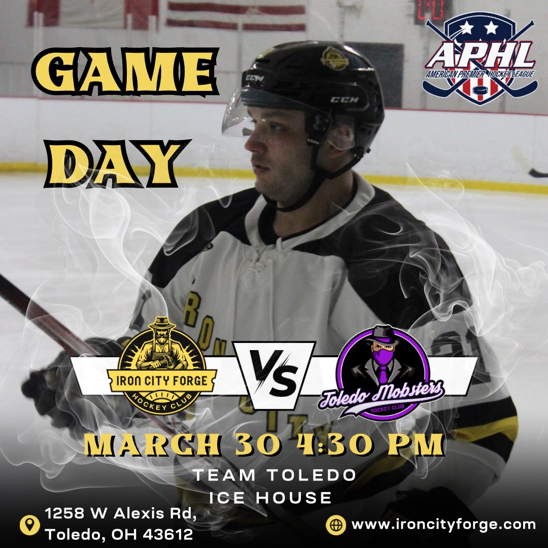 Last game of the regular season!

⏰: 4:30 PM 
📍: Team Toledo Ice House
📺: ToledoMobstersHockeyClub on YouTube

#ForgeOn #HammerDown #APHL