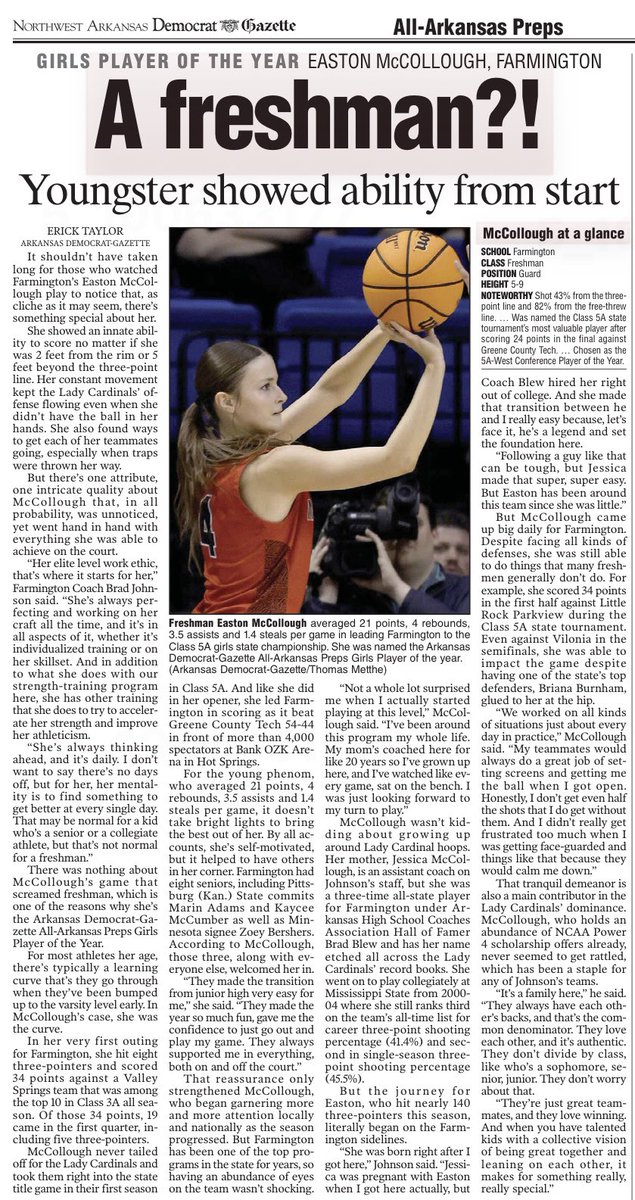 Lady Cardinal Basketball (@farmingtonfast) on Twitter photo Congratulations to <a href="/farmingtonfast/">Lady Cardinal Basketball</a> Freshman guard <a href="/E_McCollough4/">Easton McCollough</a> for being named ArPreps Arkansas Player of the Year! An Elite level award for an Elite level Player and person. Easton is the first freshman in Arkansas to win this award!
#FarmingtonFast #FAMILY Congratulations to <a href="/farmingtonfast/">Lady Cardinal Basketball</a> Freshman guard <a href="/E_McCollough4/">Easton McCollough</a> for being named ArPreps Arkansas Player of the Year! An Elite level award for an Elite level Player and person. Easton is the first freshman in Arkansas to win this award!
#FarmingtonFast #FAMILY