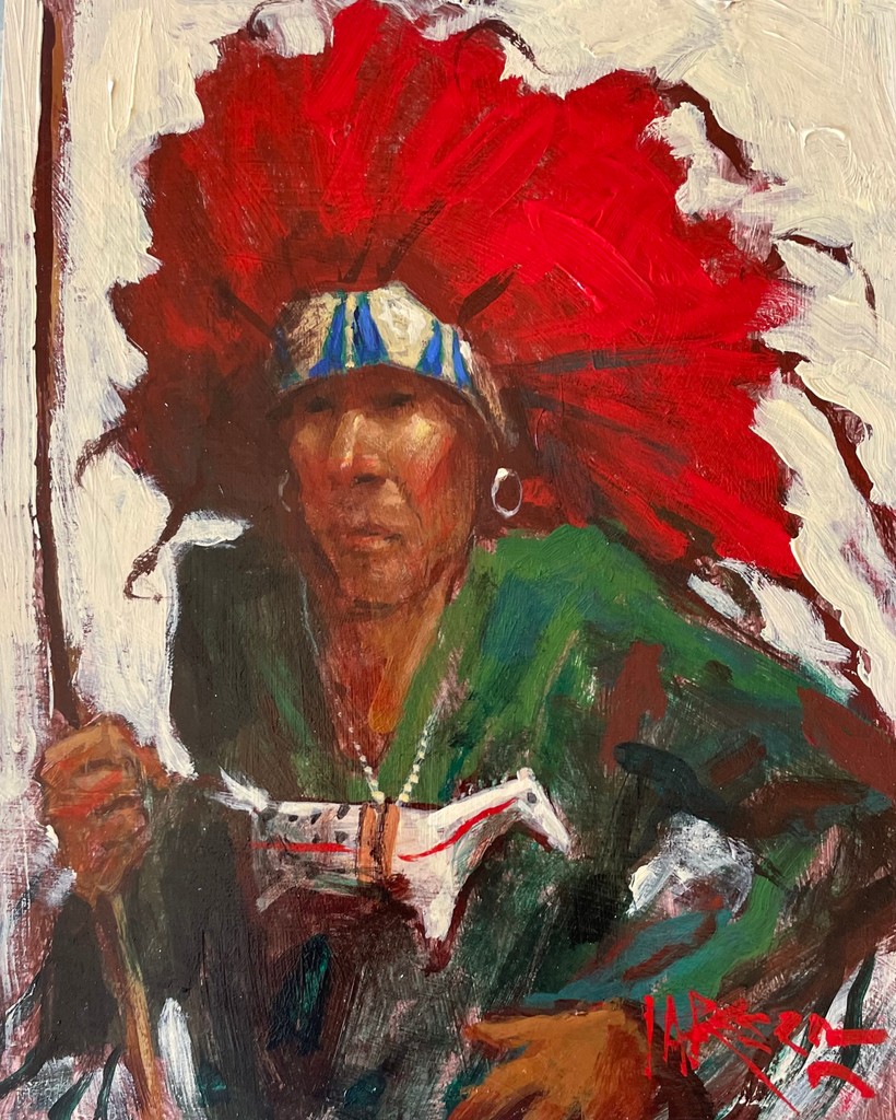 Trailside1963's tweet image. "Bold color, fierce spirit 🔥  #MikeLarsenArt #NativeSpirit #BoldBrushstrokes #ArtThatSpeaks"

Mike Larsen
In the Face of His Enemy
acrylic on board
10h x 8w in
25.40h x 20.32w cm
Larsm007
$ 1,750 

l8r.it/oSUB