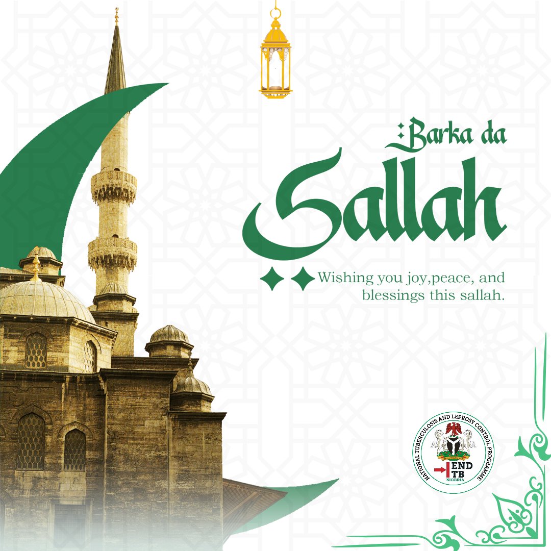 Eid Mubarak from us at NTBLCP. May this blessed occasion bring joy, peace, and good health to you and your loved ones. 
As we celebrate, let's also remember to prioritize our health and well-being, and to support those affected by TB and other diseases. 

#YesWeCanEndTB #CheckAmO