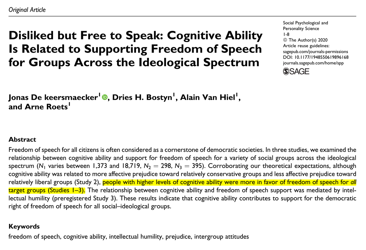 İfade özgürlüğünü savunan insanların zekâ seviyeleri daha yüksek.