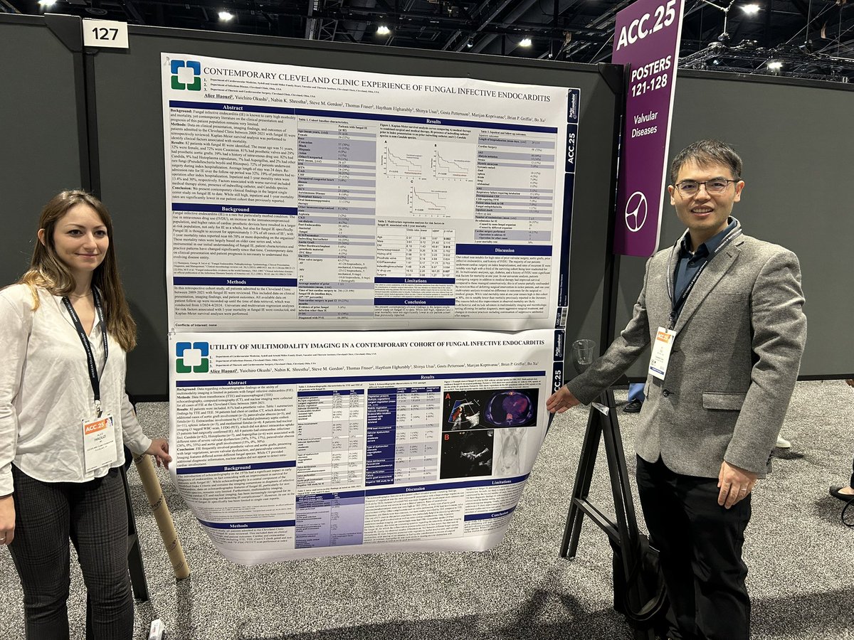BoXuMD's tweet image. Super star cardiology fellow Dr Alice Haouzi is presenting important findings from our work on Cleveland Clinic experience of fungal endocarditis
@CCFcards @CleClinicHVTI @CleClinicLCM @HElgharablyMD @ShinyaUnai @BrianGriffinMD #ACC2025 #ACCinTouch
