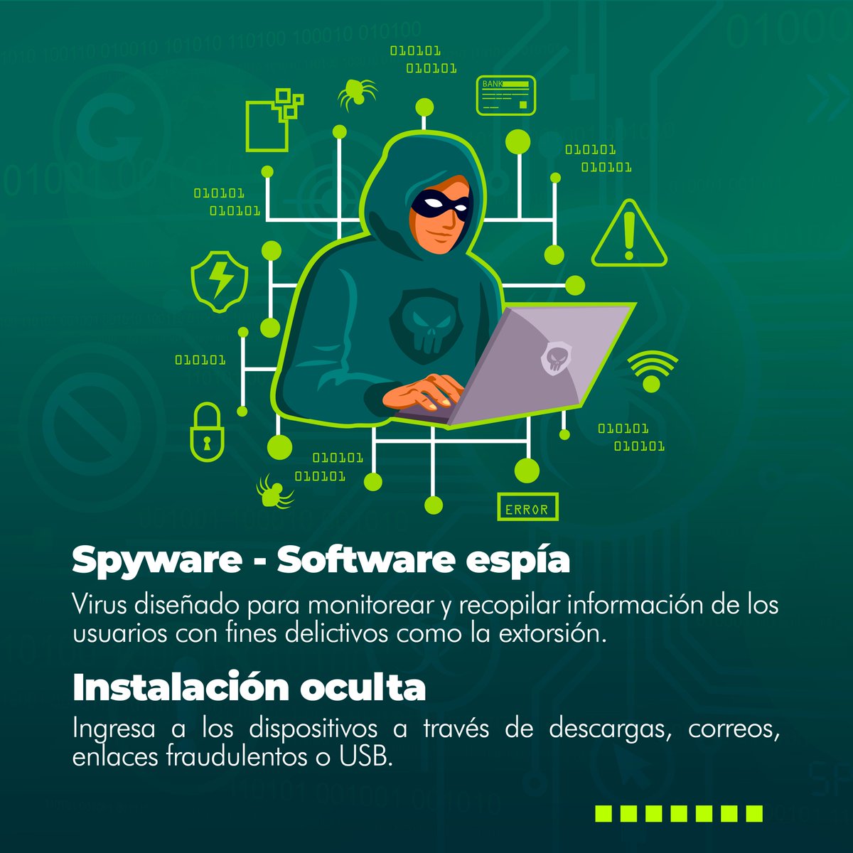 GaulaPolicia's tweet photo. Virus instalados en sus dispositivos sin que usted se de cuenta, con el fin de recopilar información privada para luego extorsionarlo.

🚨Siga nuestras recomendaciones y evite ser víctima de esta modalidad🚨

#Línea165
#YoNoPagoYoDenuncio https://t.co/VIMYXRBMEb