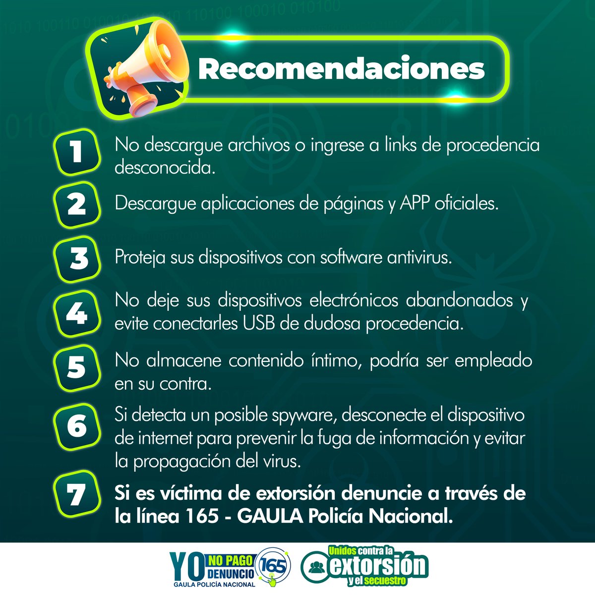 GaulaPolicia's tweet photo. Virus instalados en sus dispositivos sin que usted se de cuenta, con el fin de recopilar información privada para luego extorsionarlo.

🚨Siga nuestras recomendaciones y evite ser víctima de esta modalidad🚨

#Línea165
#YoNoPagoYoDenuncio https://t.co/VIMYXRBMEb