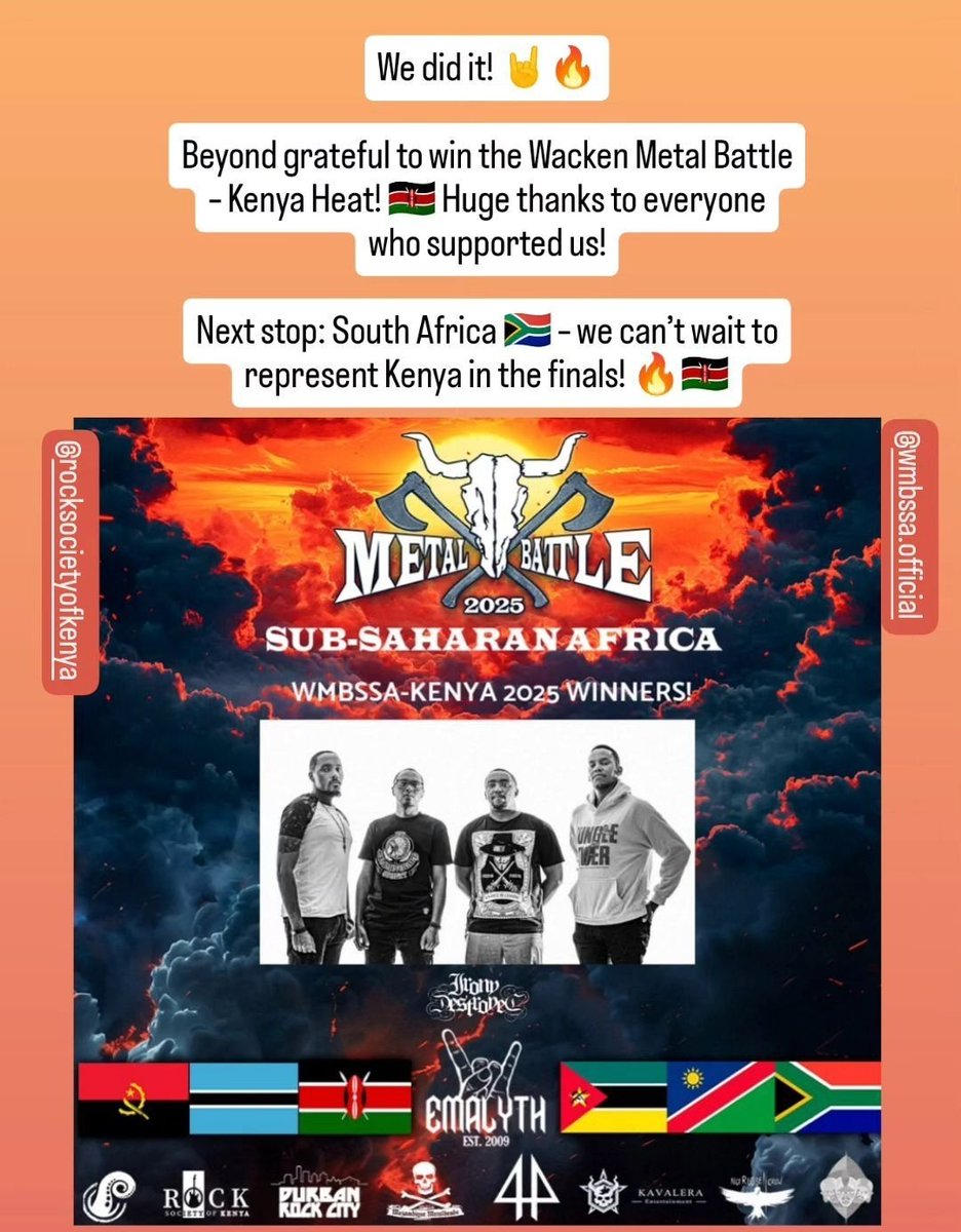 After an incredible battle, we are so glad to let you know that we are going to represent Kenya in South Africa at Songage in the finals of the Wacken Metal Battle, Africa, 2025! 🤘🏾