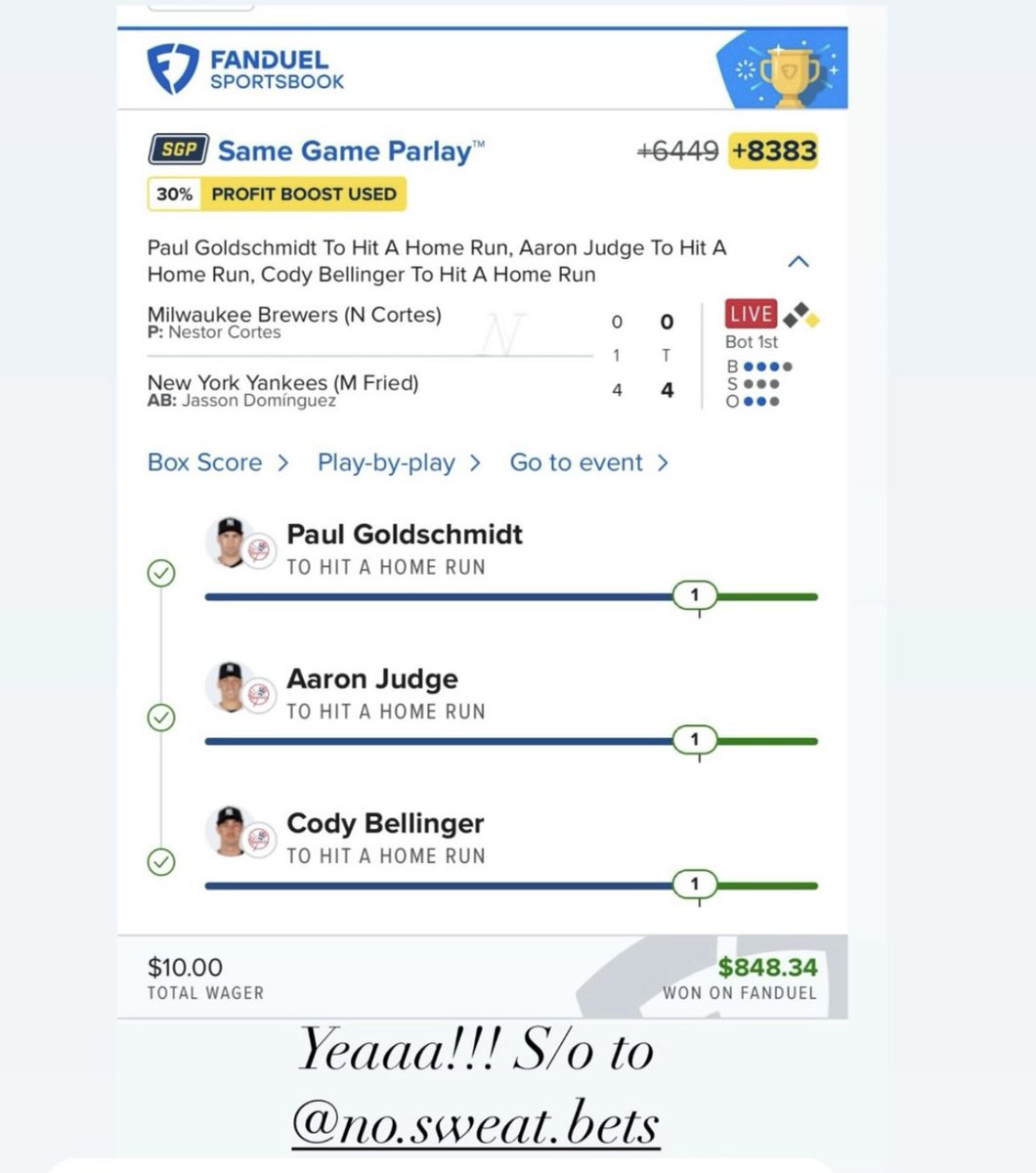 NoSweatBets___'s tweet image. Happy clients keep us going 🚀 shoutout to the winners being sent on a daily in No sweat bets 🤩🤩🤩whop.com/c/no-sweat-bet… #winners #money #SGP #NBA #MLB #nosweatbets