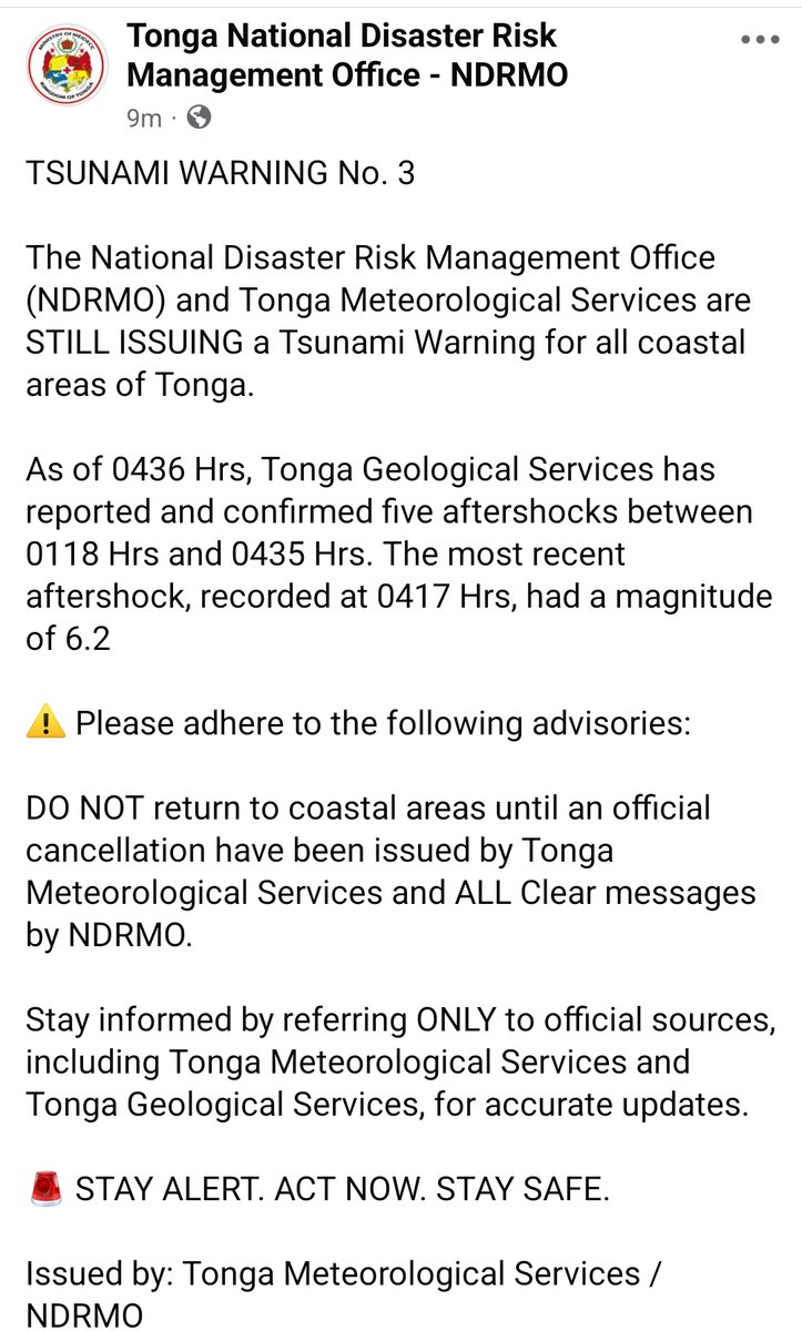 5 aftershocks 😳 Thankfully, the tsunami warning has now been canceled 🙏🏾🇹🇴