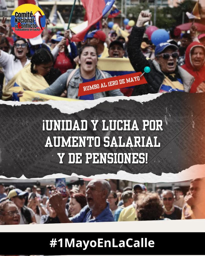 Tres años tenemos los trabajadores sin recibir aumento de salarios. La pobreza y la miseria es lo que crece. Convirtamos  el 1⁰ de Mayo en un día de unidad y lucha por aumento salarial y de pensiones. 
#1MayoEnLaCalle