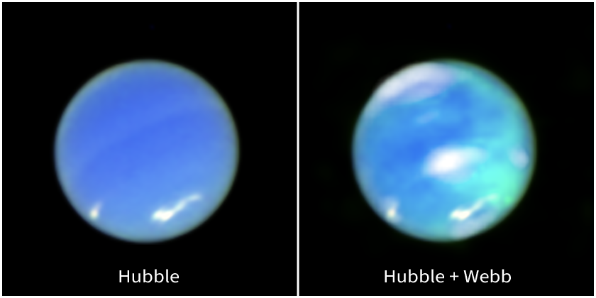 NASA_Marshall's tweet photo. For the first time, @NASAWebb has captured bright auroral activity on Neptune!

In the past, astronomers have seen tantalizing hints of such activity, but imaging and confirming the auroras has long evaded them until now. 

Learn more 🔗 https://t.co/yP9c9fAGEo https://t.co/sfPRkPq8or