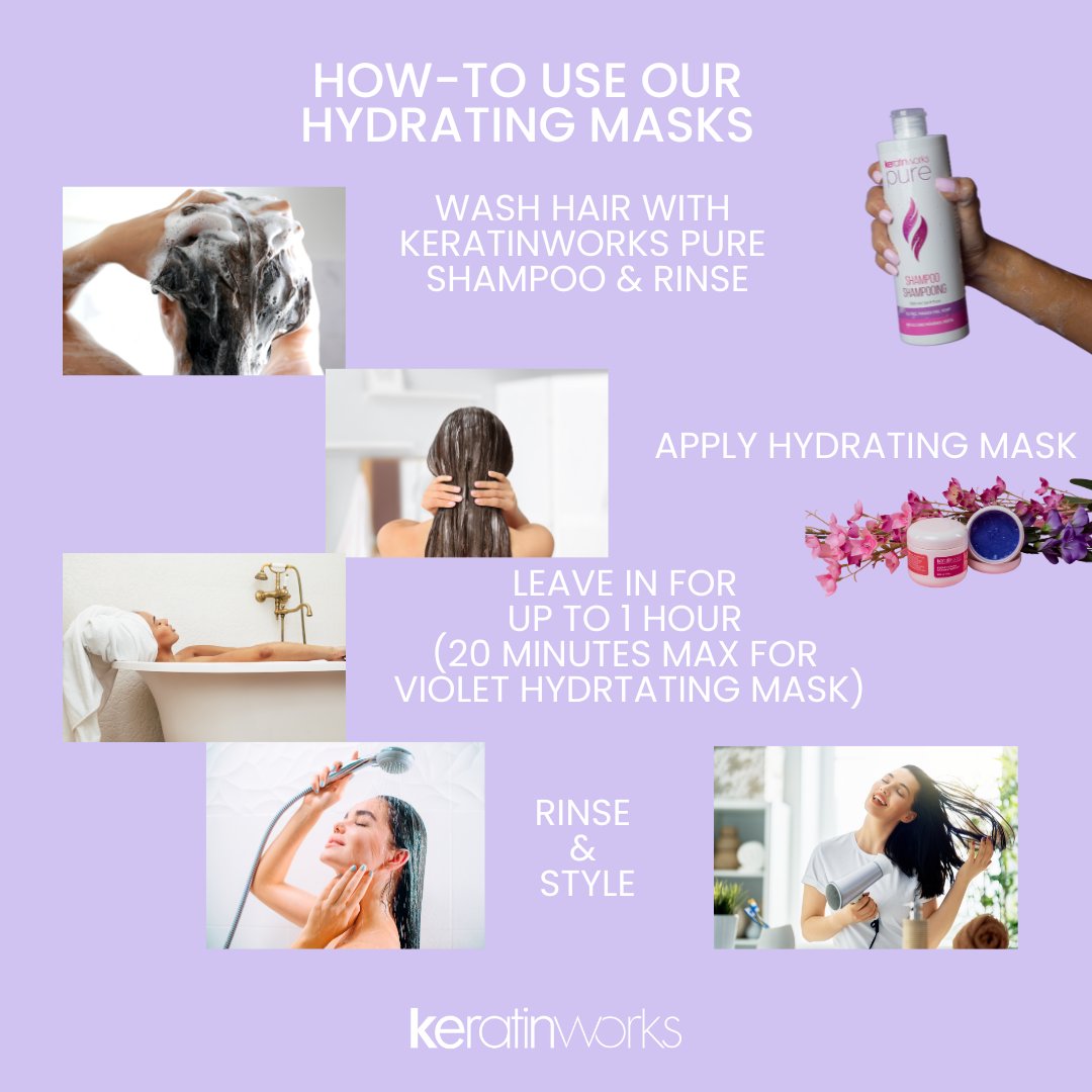 KeratinWorks's tweet photo. 💧 **Hydration + Repair = Hair Goals!** 😍  

🌿 **Regular Mask**: Restores pH, packed with **Vitamins E &amp; F**, adds shine &amp; deep hydration!  

💜 **Violet Mask**: **Same benefits +** tones brass &amp; brightens blonde! 💛💜  

#HairMask #NoMoreBrass #HealthyHair #ShinyHair https://t.co/UpwK4AxjPK