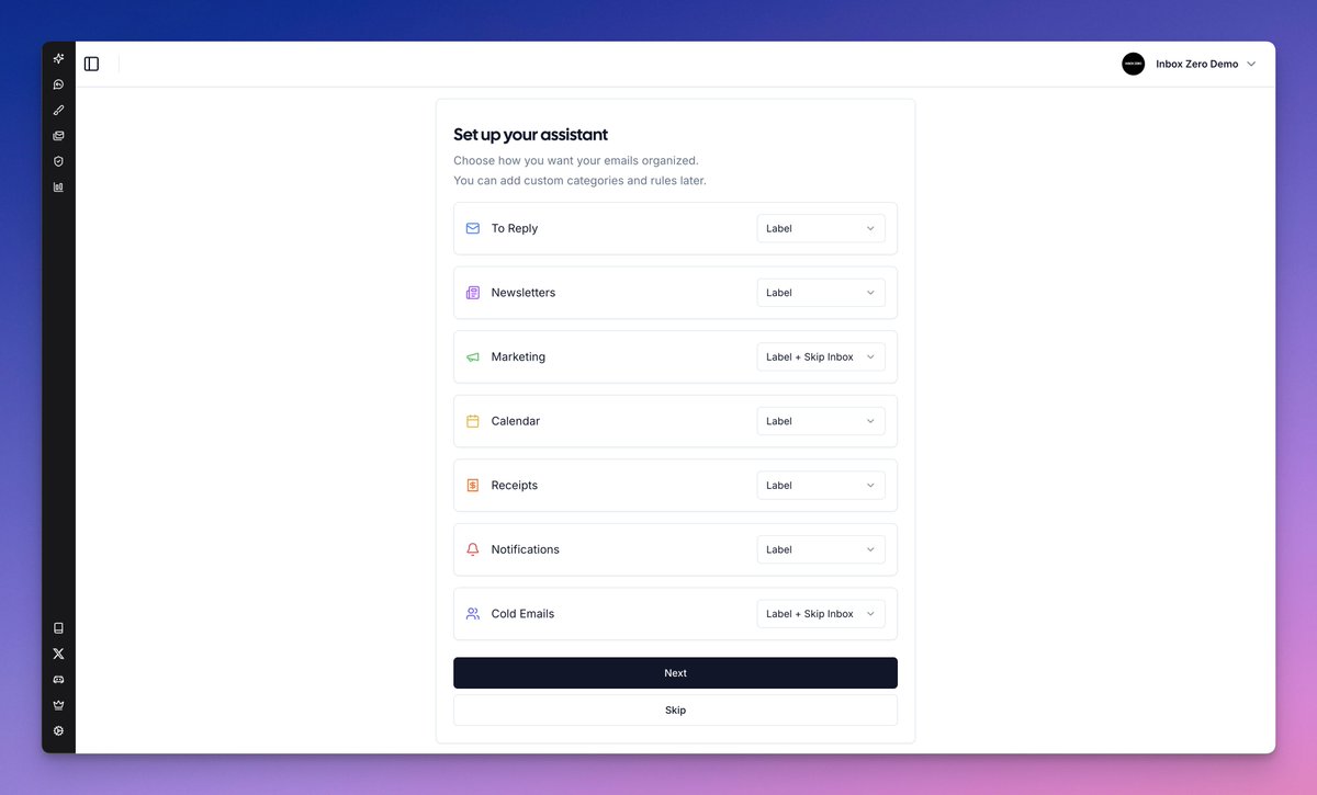 Elie Steinbock (@elie2222) on Twitter photo Just added a new onboarding for the AI assistant in
<a href="/inboxzero_ai/">Inbox Zero</a>! Really happy how it came out 😍 Just added a new onboarding for the AI assistant in
<a href="/inboxzero_ai/">Inbox Zero</a>! Really happy how it came out 😍