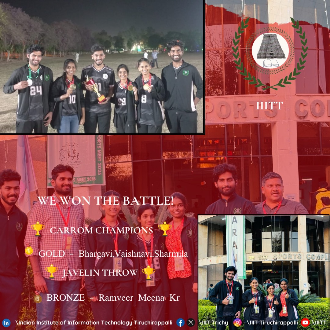 🏆 Congratulations to all our talented participants from IIIT Tiruchirappalli for their remarkable efforts and dedication at Inter IIIT! 🎉
This year, we had 22 teams competing fiercely, showcasing the skills of 2200 participants across various events
#IIITT #InterIIIT #Champions