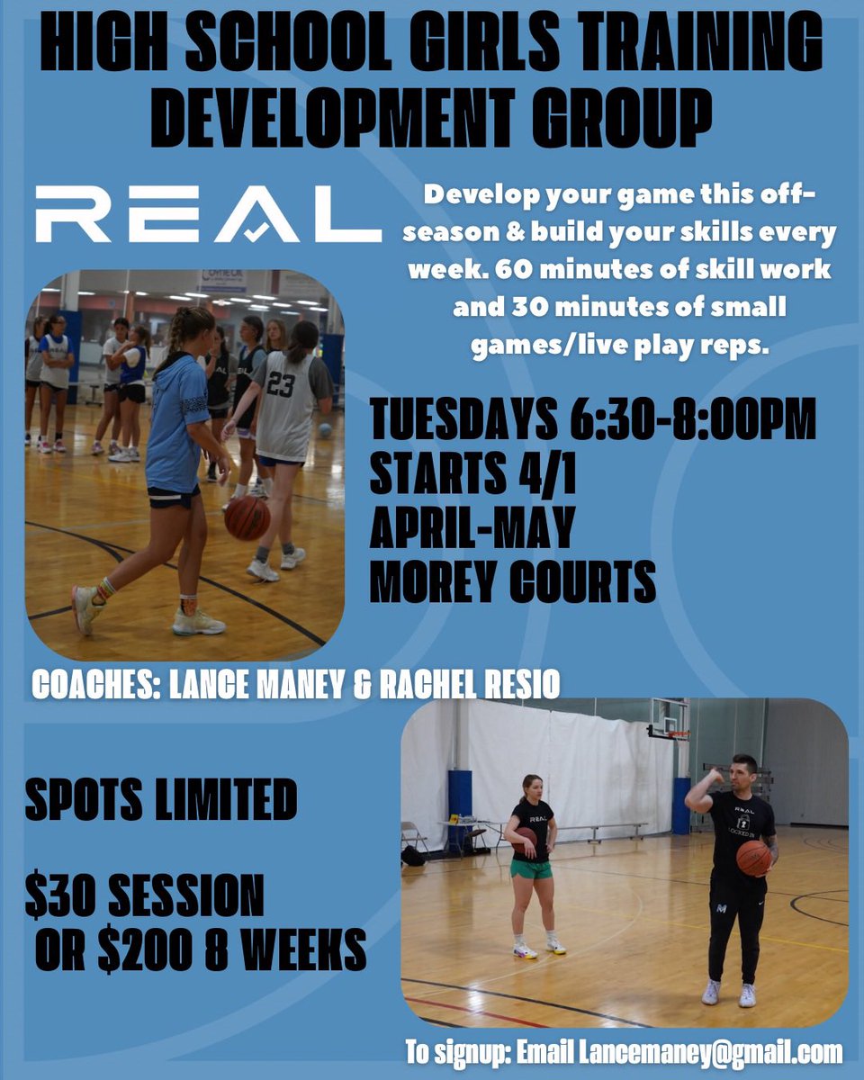 Grow your game with us this spring! ✅

Whether you’re playing travel basketball and looking for more gym time, or you’re not playing travel and want to improve - this could be a great option for you 🏀 Starts 4/1 <a href="/lancemaney1/">Lance Maney</a> <a href="/RachelResio/">Rachel</a>