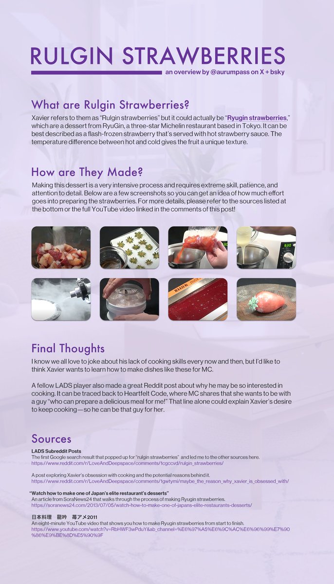 After you work with Xavier, he sometimes says, “The final step in making Rulgin strawberries is…” and I was curious to know what kind of dish it was. Here’s what I found!

#loveanddeepspace #恋与深空 #Xavier #沈星回