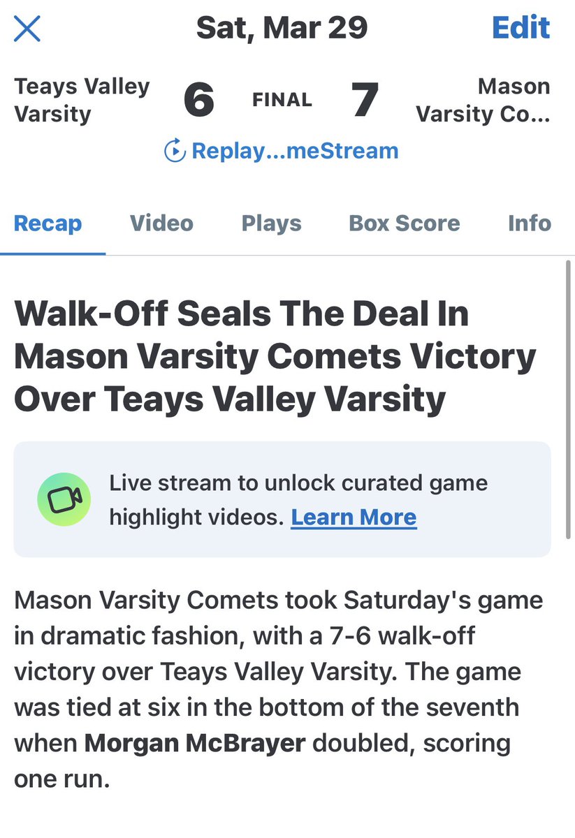 Walk off double vs Teays Valley on Saturday!  Having so much fun with <a href="/SoftballMason/">Mason Softball</a>!!