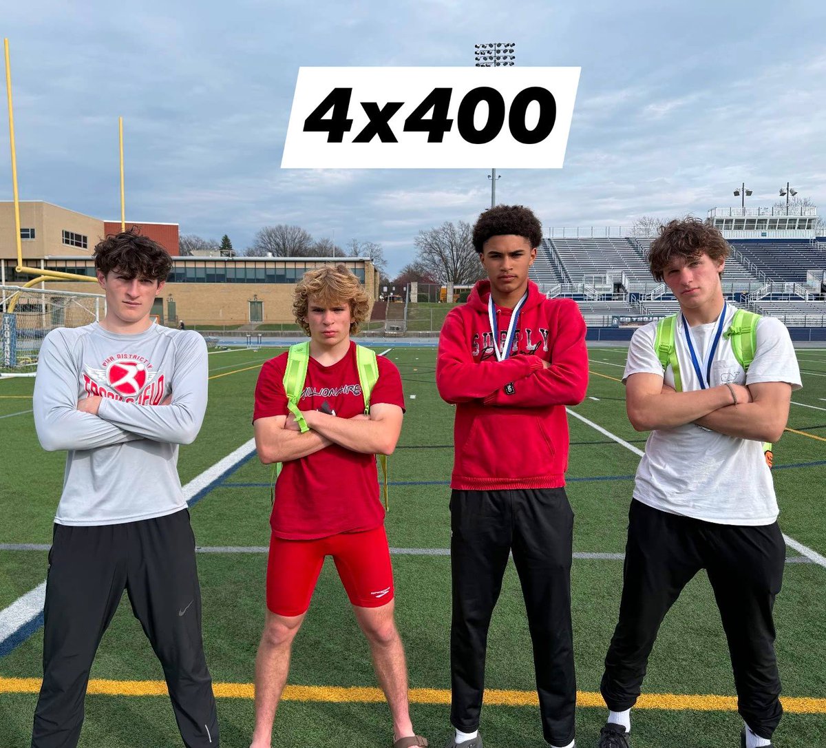 The 4x400 M relay team broke the school record from 2011 (Devon Fisher, Anthony Emanuel, Jamal Devine, and Bryant McCorey – 3:23.16).  The 2025 quartet ran a 3:22.17 with legs from Aiden Everett (12th), Alex Takach (10th), Tevin Williams (9th), and Brayden Ungard (10th).