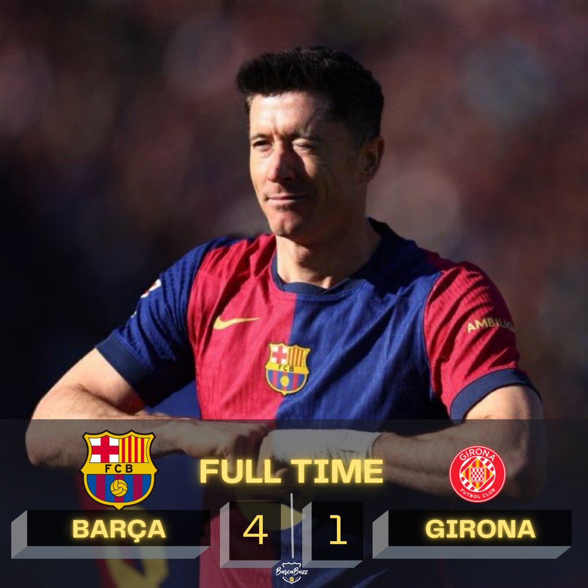 Barca_Buzz's tweet photo. FT| Barcelona 4-1 Girona.
⚽️43’: Krejčí (OG). (1-0)
⚽️53’: Danjuma. (1-1)
⚽️61’: Lewandowski. (2-1)
⚽️77’: Lewandowski. (3-1)
⚽️86’: Ferran Torres. (4-1)

• xG: 2.44-0.49
• Possession: 69-31
• Shots: 21-4
• Passes: 568-207
• Fouls: 8-11
#BarçaGirona

Stats via: @FotMob https://t.co/xwAj36kLTz