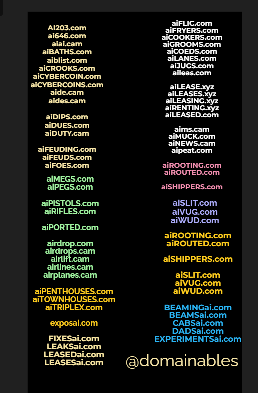 domainables's tweet image. 🚀 The Future of AI! 𝗬𝗼𝘂𝗿 𝗱𝗼𝗺𝗮𝗶𝗻 𝗻𝗮𝗺𝗲 𝗶𝘀 𝘆𝗼𝘂𝗿 𝗱𝗶𝗴𝗶𝘁𝗮𝗹 𝗿𝗲𝗮𝗹 𝗲𝘀𝘁𝗮𝘁𝗲.

ADvertibles offers 100 exclusive, brand-ready  domains, each infused with "AI" for instant credibility and cutting-edge appeal.

🔥 High-Value Keywords for startups, SaaS,