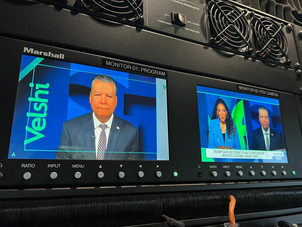 StudiGo_LLC's tweet photo. On #Trump response to the Signal chat fallout...

"What happened to the guy who made a living on 'You’re fired!'" He used to love firing people for show and attention. And now when a situation calls for it, what is he afraid of? Or who is he afraid of is maybe another question."

California Senator @AlexPadilla4CA @SenAlexPadilla speaking with @MSNBC's @michele_norris filling in on @VelshiMSNBC 

Via #StudiGo mobile studio.
#FanOfTheVan