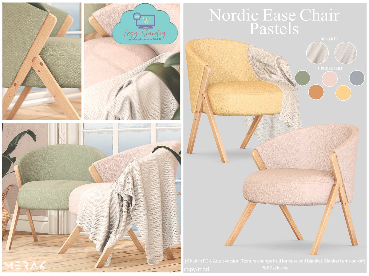 KawaiiFeedSL's tweet photo. MERAK Nordic Ease Chair ( PBR only )〡Lazy Sunday Sale @ SL Marketplace〡Taxi: https://t.co/mBzHwz5qvX
#secondlife #metaverse #merak #lazysundaysale #secondlifemarketplace #kawaiifeed https://t.co/TY17bowtq3
