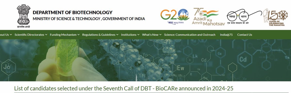Department of Biotechnology (@dbtindia) on Twitter photo #DBT BioCARe result are are out:
To access the List of candidates selected under Seventh Call of DBT - BioCARe announced in 2024-25 , please click the below link-
tinyurl.com/4wea2psa
<a href="/DrJitendraSingh/">Dr Jitendra Singh</a>
<a href="/rajesh_gokhale/">Rajesh Gokhale</a> #DBT BioCARe result are are out:
To access the List of candidates selected under Seventh Call of DBT - BioCARe announced in 2024-25 , please click the below link-
tinyurl.com/4wea2psa
<a href="/DrJitendraSingh/">Dr Jitendra Singh</a>
<a href="/rajesh_gokhale/">Rajesh Gokhale</a>