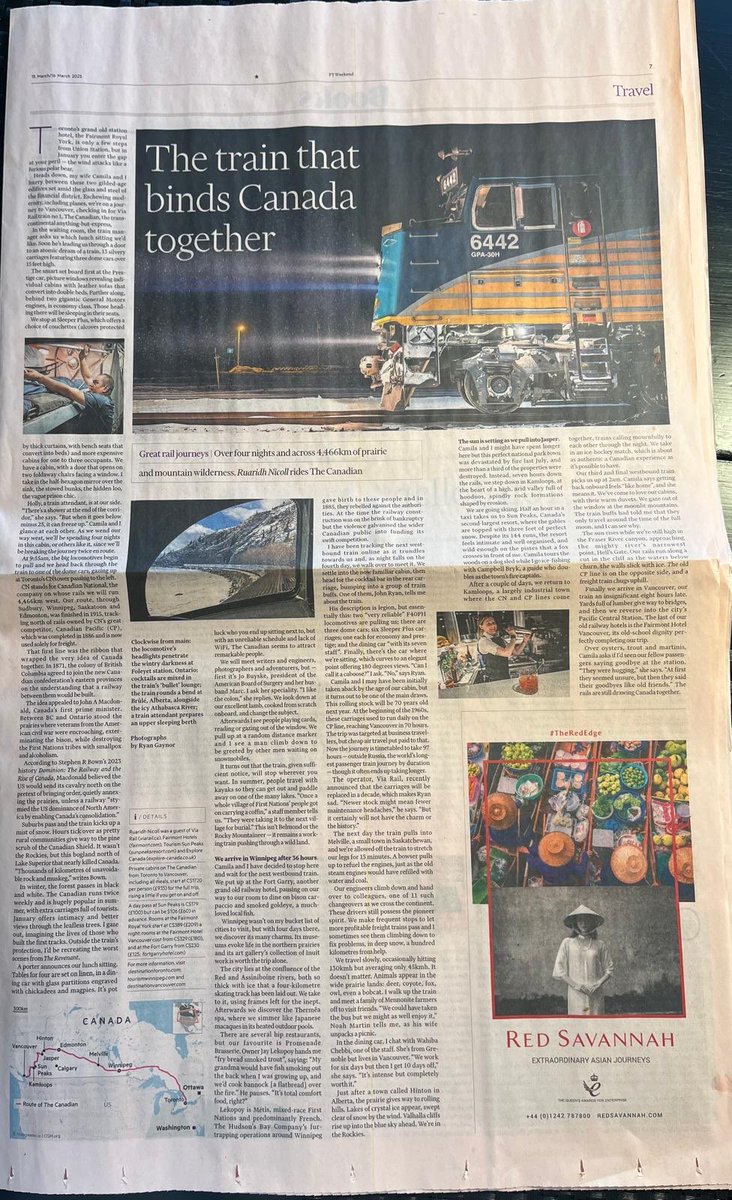 Sharing a spectacular Financial Times article about THE train that binds Canada together the <a href="/VIA_Rail/">VIA Rail Canada</a> Canadian train !🇨🇦🇨🇦