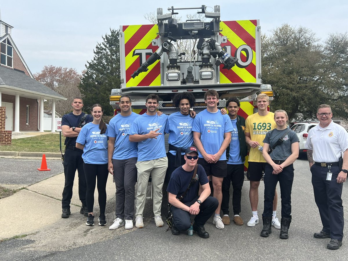 Colin Ndaw, Trey McDonald, Sean McElwain of the 1693 Alliance, and several other Tribe student athletes in the community assisted at House of Mercy yesterday, partnering with the Red Cross and the Williamsburg Fire Department to hand out food and install smoke detectors.