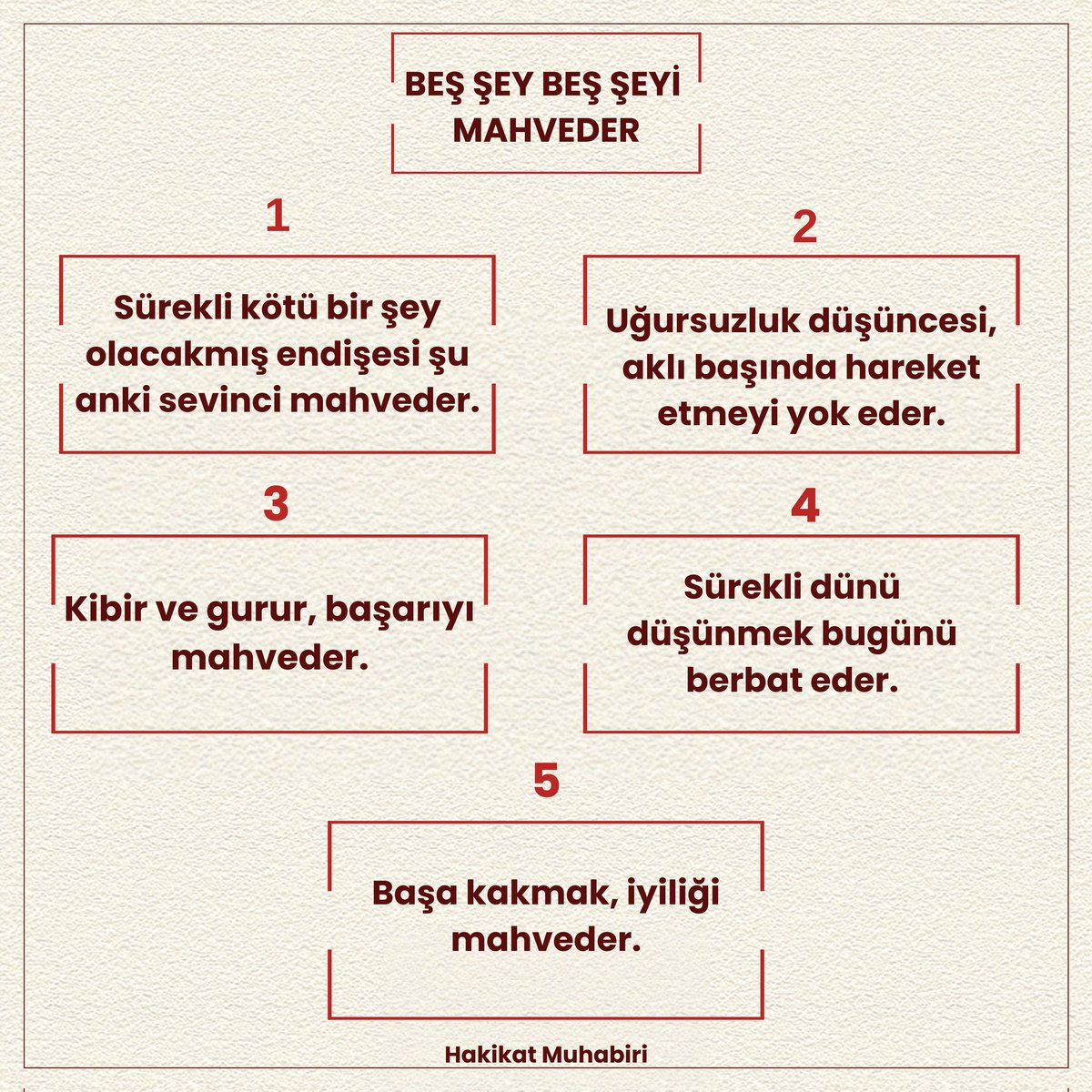 HakikatMuhabiri's tweet photo. Beş şey,
Beş şeyi,
Mahveder. https://t.co/9ynBtA4fE9