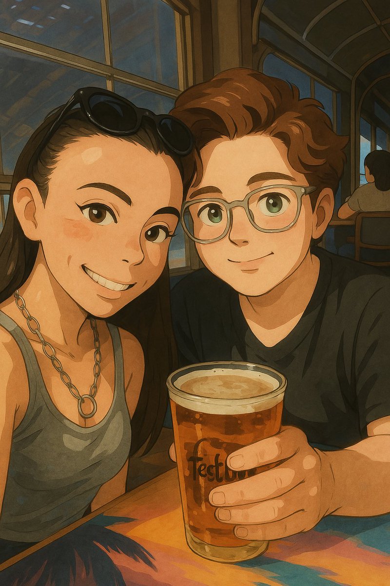 AnnaPRobles's tweet photo. If my girlfriend and I were Studio Gilbi characters, this is what we would look like! Although AI magic is really cool, is this copyright infringement on Chat GPT’s behalf??? 

#ChatGPT #imagegeneration #ai #studioghibli https://t.co/jJLlLAvFSZ
