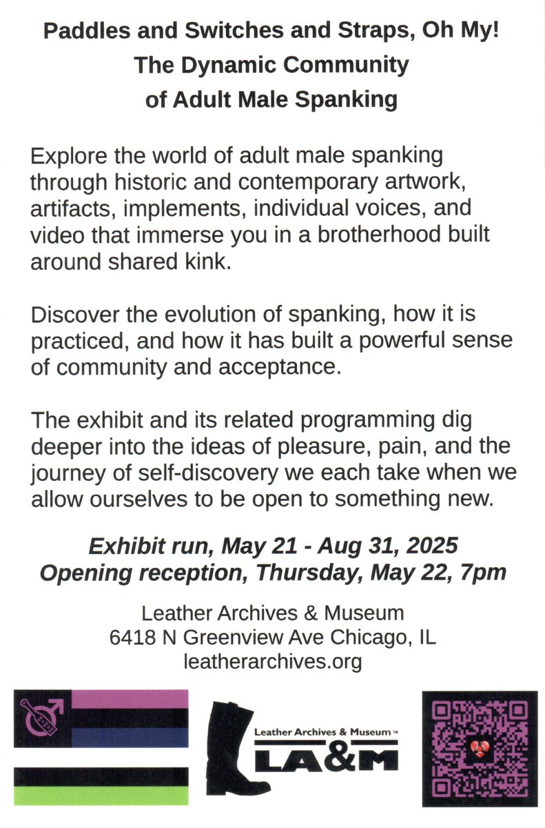 Support 2 Good Causes: Swats for authors Justin &amp; Trevor and raising funds for the Leather Archives &amp; Museum, host of the upcoming spanking exhibit (see pics)! Each $10 donated to the Museum will get Justin or Trevor a swat, Folsom spanking booth style ;)  bit.ly/LAMspank