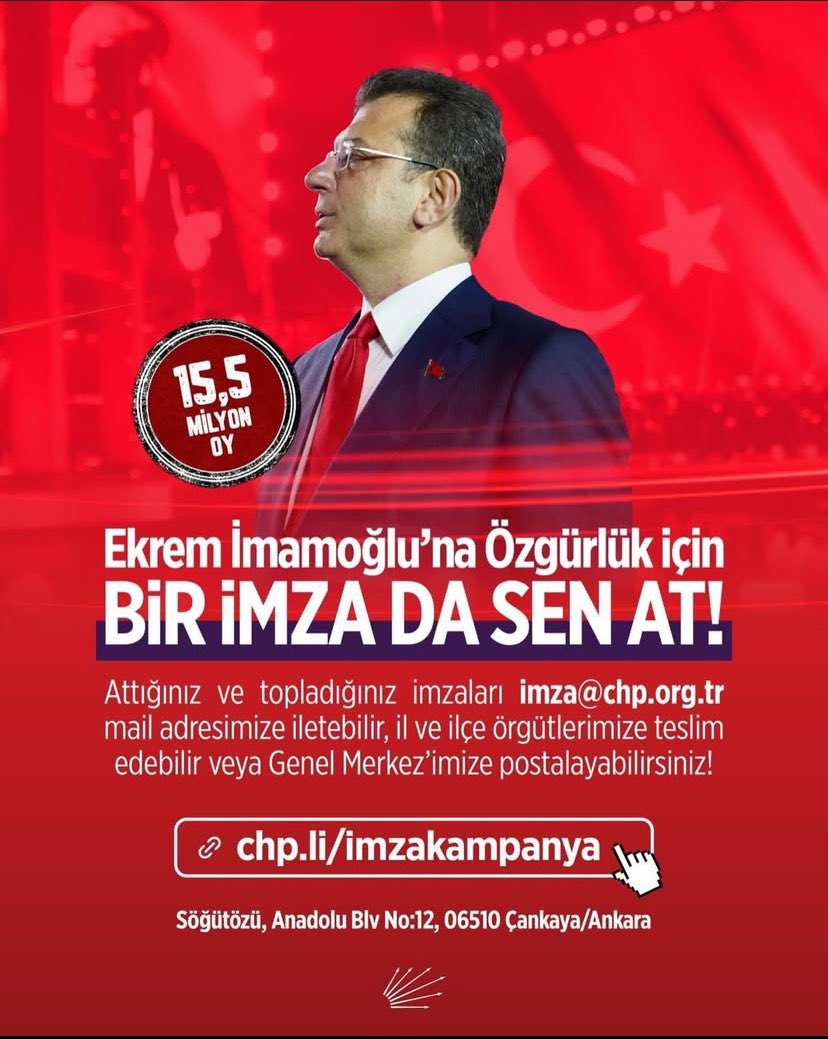 Ekrem İmamoğlu’na Özgürlük için
BİR İMZA DA SEN AT!