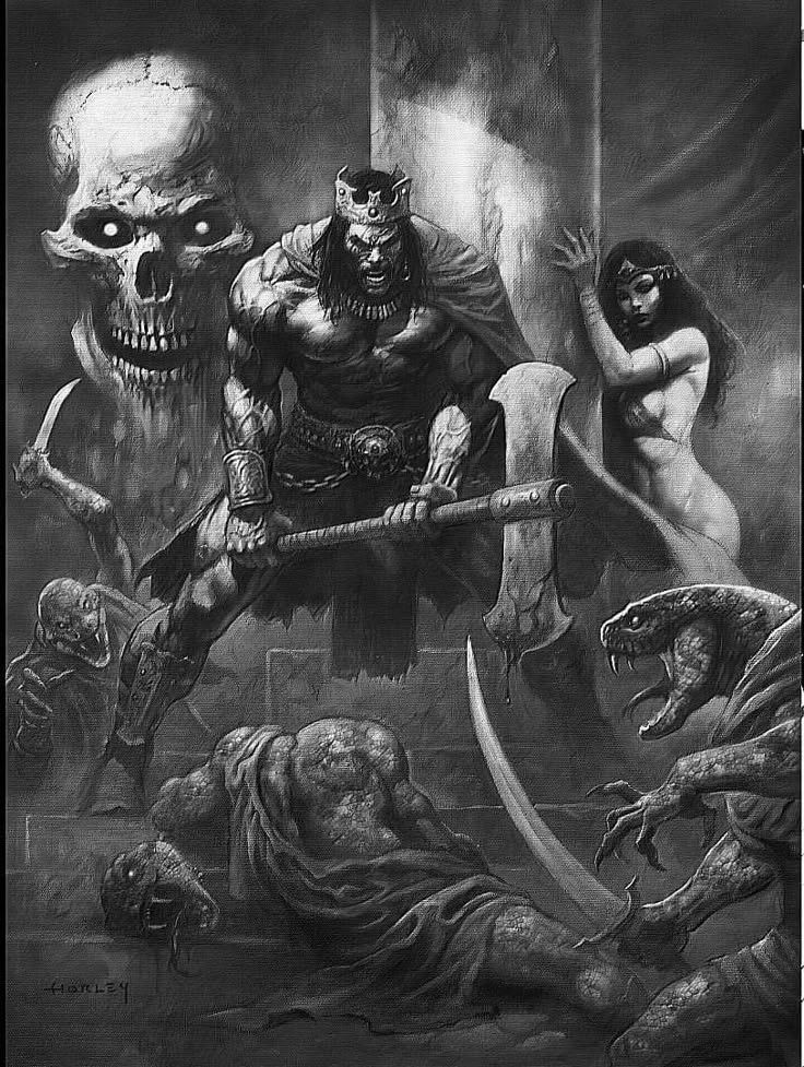 King Kull about to lay the smack down on some serpentmen!